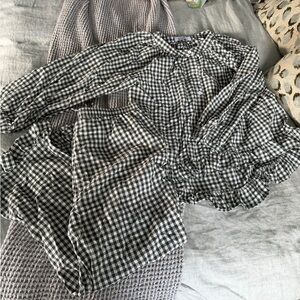 Green and White Gingham Blouse and pant pajamas Set